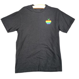 Riot Society Mens Apple Rainbow T-Shirt Black Medium Embroidered Logo